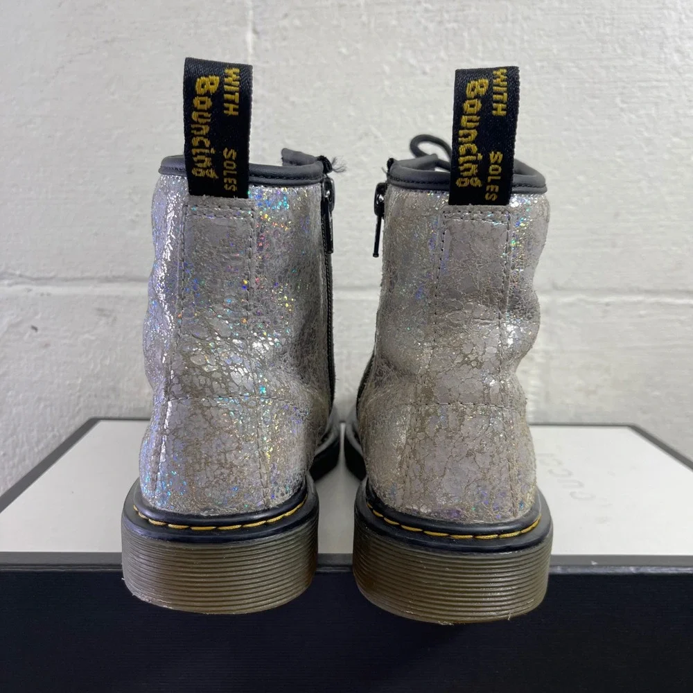 Dr. Martens 1460 J Glitter Silver‎ Ankle Boots Size Zipper Kids Size 3 US/2 UK
